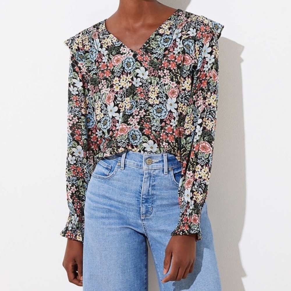 NWT LOFT Black Floral Blouse